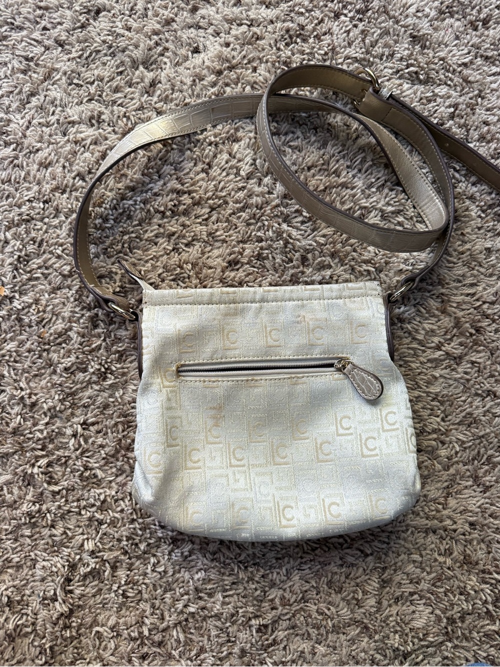 Light Beige Crossbody Bag with Monogram Texture - Liz Claiborne